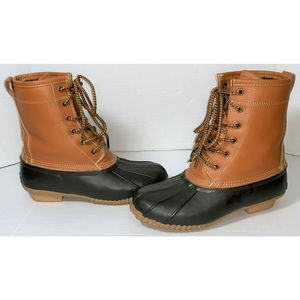 Khombu Lauren Brown Leather Insulated Winter Duck Rain Boots Shoes Womens 6M 6 M